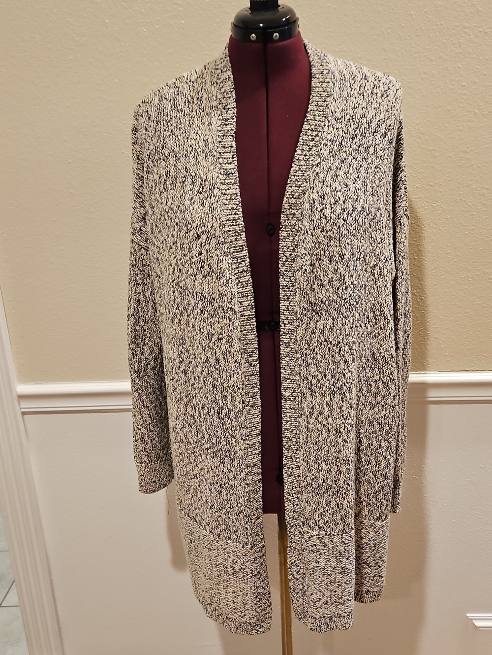Ann Taylor Black and White Marled Open-Front Cardigan